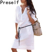Women-Plus-size-Fashion-dresses-V-Neck-Pocket-Linen-Blouse-Casual-Lady-White-Dress-2015-New.jpg_200x200