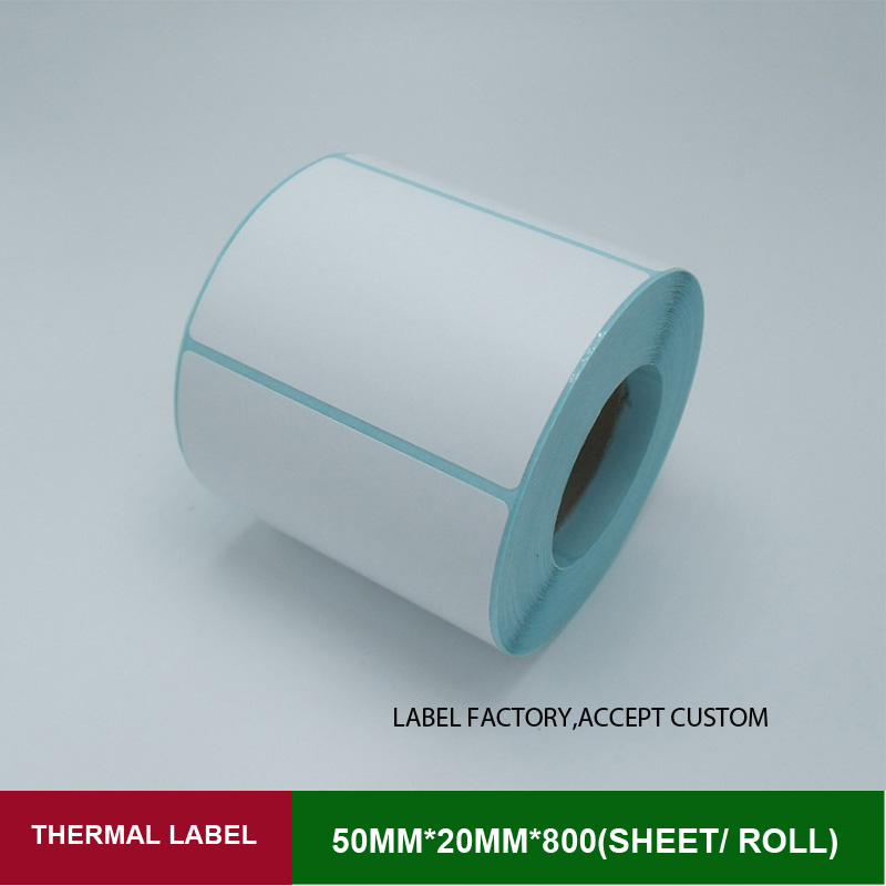 50mm*20mm 800pcs one roll thermal label white blank sticker paper barcode label can customized logo self adhesive address label