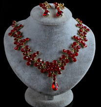 Fashion Elegant women’s necklace set simple red color jewelry for bridal wedding Prom rhinestone necklace earrings set