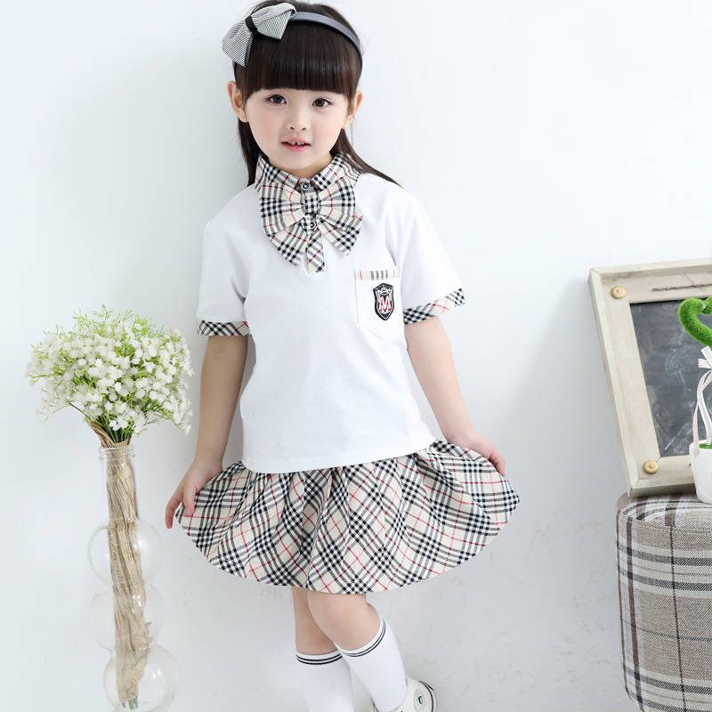 Korean style cute style fancy students uniform ties shirts skirts set with bowtie 2pcs primary school