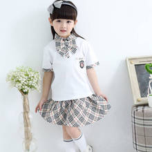 Korean style cute style fancy students uniform ties shirts skirts set with bowtie 2pcs primary school
