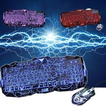 3 Color Adjustable Luminous USB Wired Crack LED Illuminated Backlit Pro Gaming Keyboard + Mouse Set+Mouse Pad gift