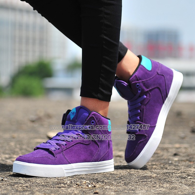 Wholesale Justin Bieber Skytop Chad Muska Purple Full Grain Leather Suede High Top Style Skate Shoes_9