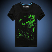 Novelty 3D Luminous T Shirt Wolf Printed T-shirt Men Cotton Black Glow in the Dark Male T shirt 2016 Men’s Casual Tee CMT154005
