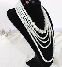 chinese jewelry company wholesale 5-rope pearl necklace,hot fine quality fashion white beads pearl necklace,Sweater necklace