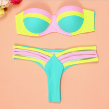 2015 new fashion bathing suits Sexy contract color Swimsuit Swimwear Women Push Up Fling Bikinis set