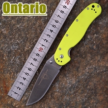 2015 nueva Ontario RAT modelo 1 outdoor adventure y entrenando cuchillo plegable AUS-8 hoja verde fluorescente G10 manija que envía libremente