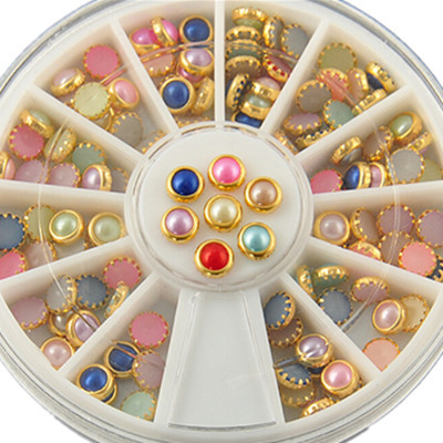 2016 New Arrive Fashion Colorized Rhinestones For Nails Gold Alloy Nail Art Glitter Studs Stickers Decoration