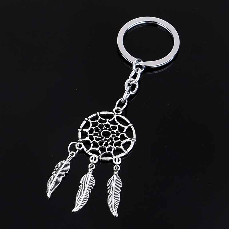 Handmade Silvers Dream Catcher Charms Tree Leaf Keychain Ring For Keys DIY Bag Key Chain Gift Jewelry Findings