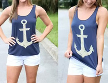 2015 new Fashion Women Summer Anchor print Vest shirts sexy backless Bow Casual Tank Tops Summer