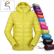 Women ultra lightweight hooded down jacket winter duck down jackets women thin long sleeve parka zip 11 color coat pockets solid
