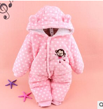 2015 Autumn Winter Baby Clothes Baby Rompers Polar Fleece Baby Clothing Infant Clothes Polka-dot cartoon hooded baby Romper