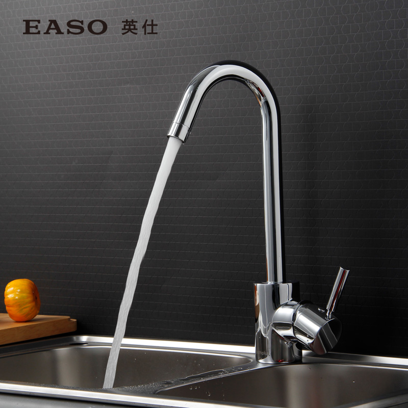 Фотография kitchen faucet fashion copper hot and cold water faucet high quality easo curved copper rotatable wash basin single faucet