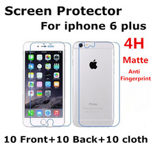 20pcs/lot=10Front+10Back Anti-fingerprint Anti glare Matte Screen protector For iphone 6 Plus 5.5 Protective Film with cloth