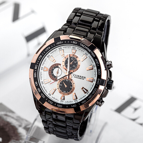 Relogio Masculino Fashion Black Gold Curren Watches Men Luxury Brand Men Full Steel Military Quartz Watch