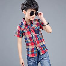Kids Summer 2016 Korean Boys Shirt plaid Short Sleeved baby slim lapel tops in children’s shirt tide