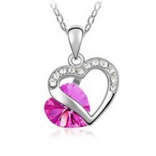 2014 New Wholesale fashion jewelry Platinum Plated Austria crystal heart shaped link Chain pendant necklace for