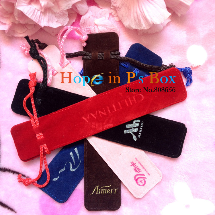 20pcs good price,good quality 17.5cm Black Red Blue Simple Pen Pouch for Swarowski Pen, Velvet Bags with rope