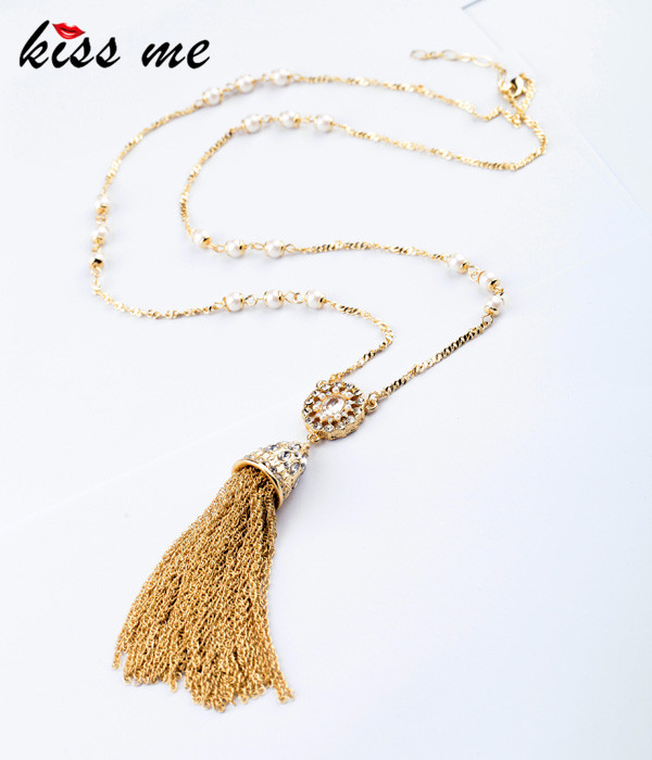 New Styles 2015 Fashion Jewelry Elegant Imitation Pearls Tassel Necklace Christmas Gifts