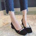 2017 Square Toe Shoes Woman Rhinestone Microfiber Zapatos Mujer Low Heel Pumps Ladies Shoes