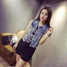 Jackets Short Tops 2016 Spring Autumn Women’s Sleeveless Denim Jacket Slim Coat Cardigan Casual High Waist Coat YEUd