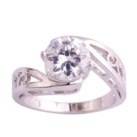 lingmei Wholesale Dainty Women Round Cut White Topaz 925 Silver Ring Size 6 7 8 9 10 11 Fashion Wedding Jewelry Free Shipping