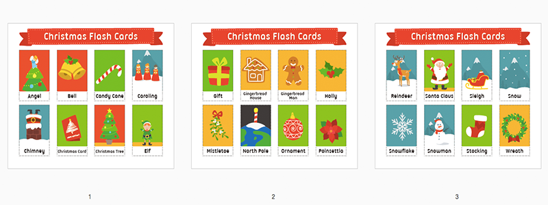 3pcs Set Christmas English Word Card Learning Flash Cards Kids