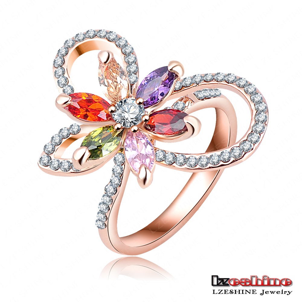 Luxury 18K Rose Gold Plated Flower Crystal Ring Genuine SWA Stellux Engagement Ring Women Jewelry joias