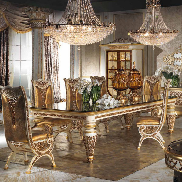 European Style Refined Wood Carved Decorative Dining Room Set Luxury 