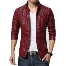 2016 Fashion Brand Men’s Red Leather Jackets Male Autumn Winter Mens Faux Fur Windbreak Coats Slim Fit Motorcycle Suede Jacket