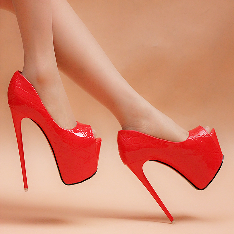 Open toe high-heeled single shoes female ultra high heels single shoes red 16cm thin heels high-heeled shoes platform women's