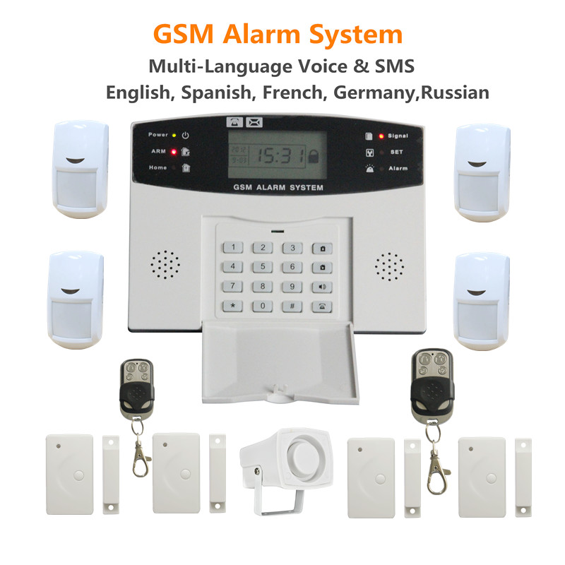 Multi-language available! 315/433MHz gsm alarm the cheapest with PIR infrared, door sensor, siren and remote controller