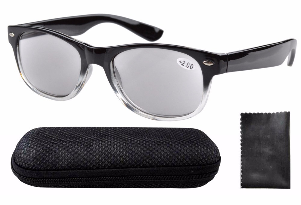 Spring Hinges 80 s Wayfarer Reading Glasses W Case Grey Lens Sun Readers R011 0 5