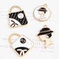 New Arrival 50PCS Assorted Beauty Head Women Handbag Shape Oil Drop Jewelry Pendant Charms Gold Tone