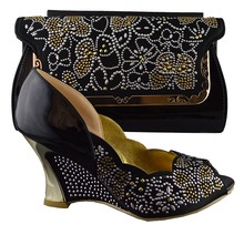 2016 new arrival free shipping 6.5 cm best quality PEEP toe matching Italian design african lady’s shoes and bag sets B8021