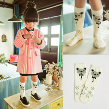 Free Shipping 0-6 Years Printed 3D Bear Tie Toddler Long Girls Knee High Socks Kids Tube Cotton Cute Children Boys Socks Cartoon