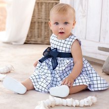 Han Edition Round Neck Sleeveless Plaid Pattern Bowknot Baby Girls Dress