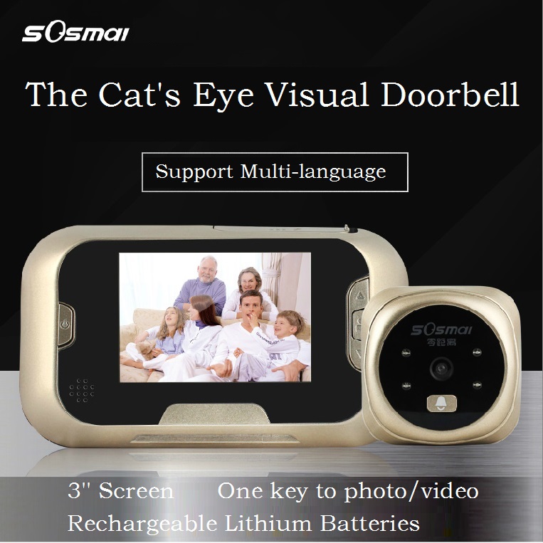 Cat s eye visual doorbell smart doorbell Intelligent safety doorbell 3 screen with 8G TF memory