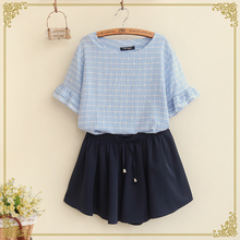 Tops Special Offer Butterfly Sleeve Fashion Unicorn 2016 Summer New Womens Loose T-shirt Sen Female Student Plaid Sleeved Girl