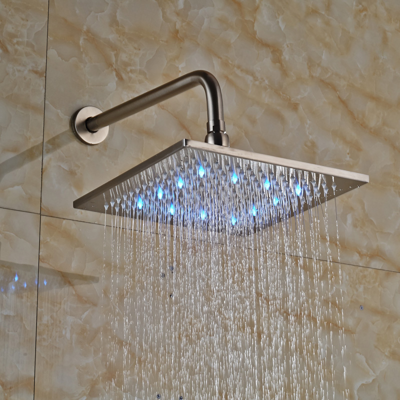 Фотография Luxury Color Changing LED Light Bathroom Shower Head with Wall Mount 30cm Shower Arm Brushed Nickel Finished