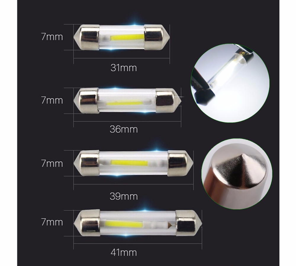 20pcs C5W COB Led Car Interior Bulbs 31mm 36mm 39mm 41mm Glass Lens