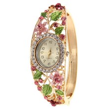 2016 top brand luxury Women s Watch Fashion Crystal Flower Bangle Bracelet Watch 6 Colors Analog