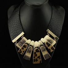 Min order is 10usd (mix order) NEW ! !! C275 Fashion gold statement jewelry leather Tassel chain Leopard choker necklace