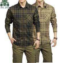 AFS JEEP 2015 Spring Autumn Full Sleeve Plaid Shirt For Men,Summer Climbing Thick Cotton Cargo Blouse,2015 Men Shirts