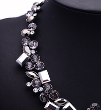 XG267 New Design 2015 Vintage za Necklaces Pendants Chunky Square Crystal Statement Necklace Crystal Chain Choker
