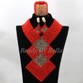 Bright Red Crystal Beads Statement Necklace for Women Costume Nigerian Wedding African Beads Jewelry Set Free