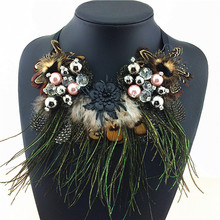 Multi-ethnic Elegant Fashion Necklace 2014 New Latest Design Choker Flower Feather Statement Necklaces & Pendants Women Jewelry