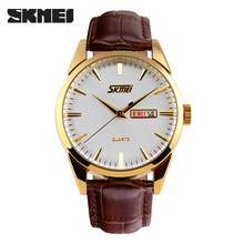 Skmei tendencia para hombre de impermeable comercial vendimia breve puntero calendario automático relojes de pulsera del deporte hombres correa de cuero relojes