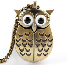 Unique antique fashion alloy vivid owl pocket watches pendent necklace P27