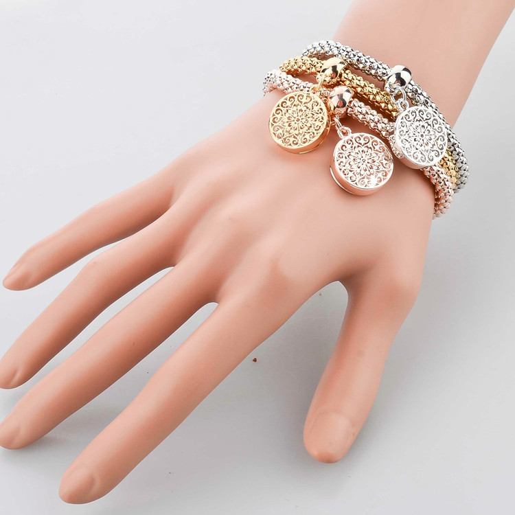 2014 Top Quality 3 PCS Bracelet Bangle Fashion Jewelry Gold Silver Bracelets Round Charm Bracelets For Women SBR140339